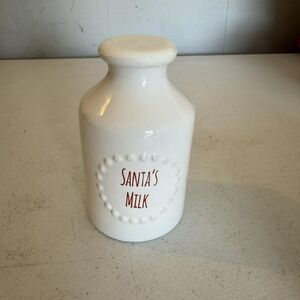T.J.Maxx White Ceramic Santa's Milk Bottle with Red Lettering